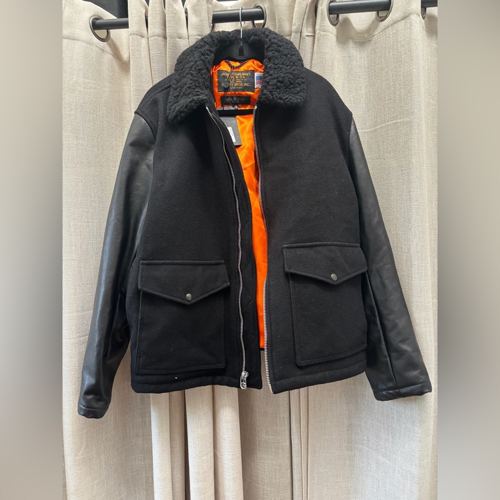 BRAND NEW rag&bone Schott Faux Shearling-Collar Deck Jacket-